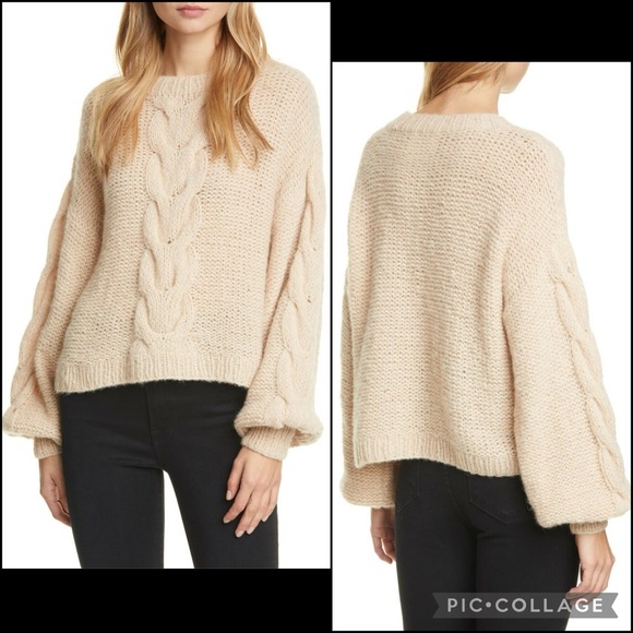 Eleven Six Alpaca Wool Blend Cropped Cable Knit Sweater - Picture 2 of 9